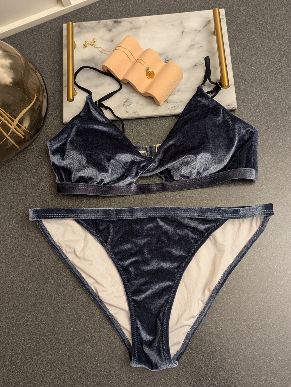 Cupshe Velvet Dark Blue Bikini M